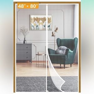 White Hanging Magnetic Screen Door Fits Door Size 48 x 80